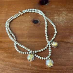 Iridescent Button Pearl & Golden Foil Glass Ornate Bead Choker OOAK Artisan